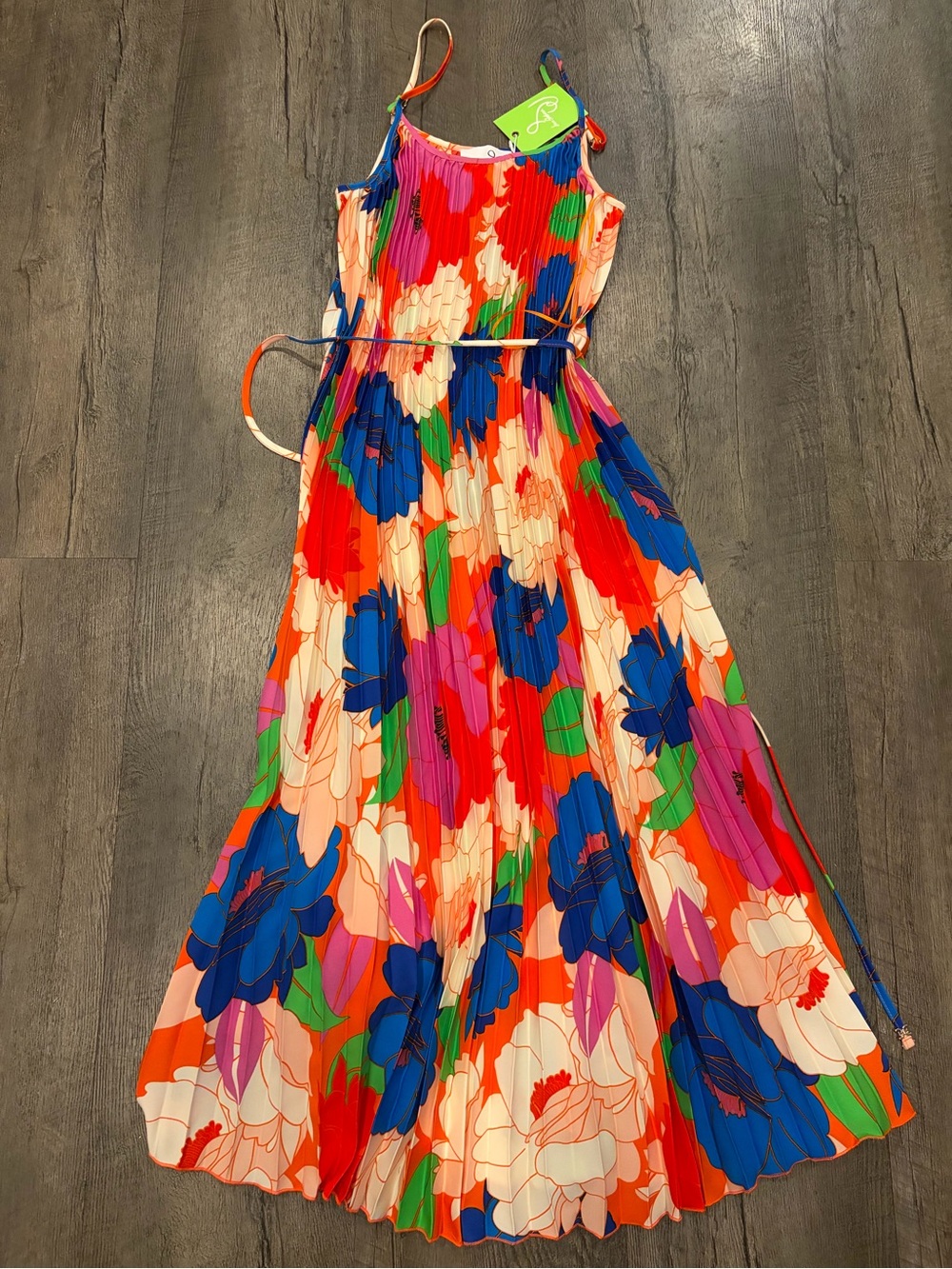 Sam Edelman Vibrant Floral Pleated Maxi Dress - Blue, Red, Pink, Green, Cream